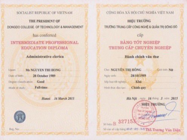 Làm Bằng Trung Cấp Có Hồ Sơ Gốc Tại Trường Trên Toàn Quốc