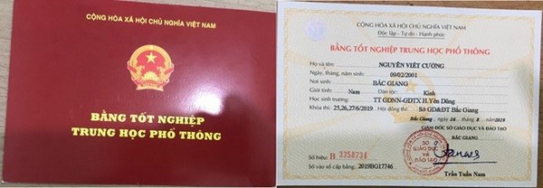 Mẫu bằng cấp 3 Yên DŨng 1 - Mặt trước & Mặt sau